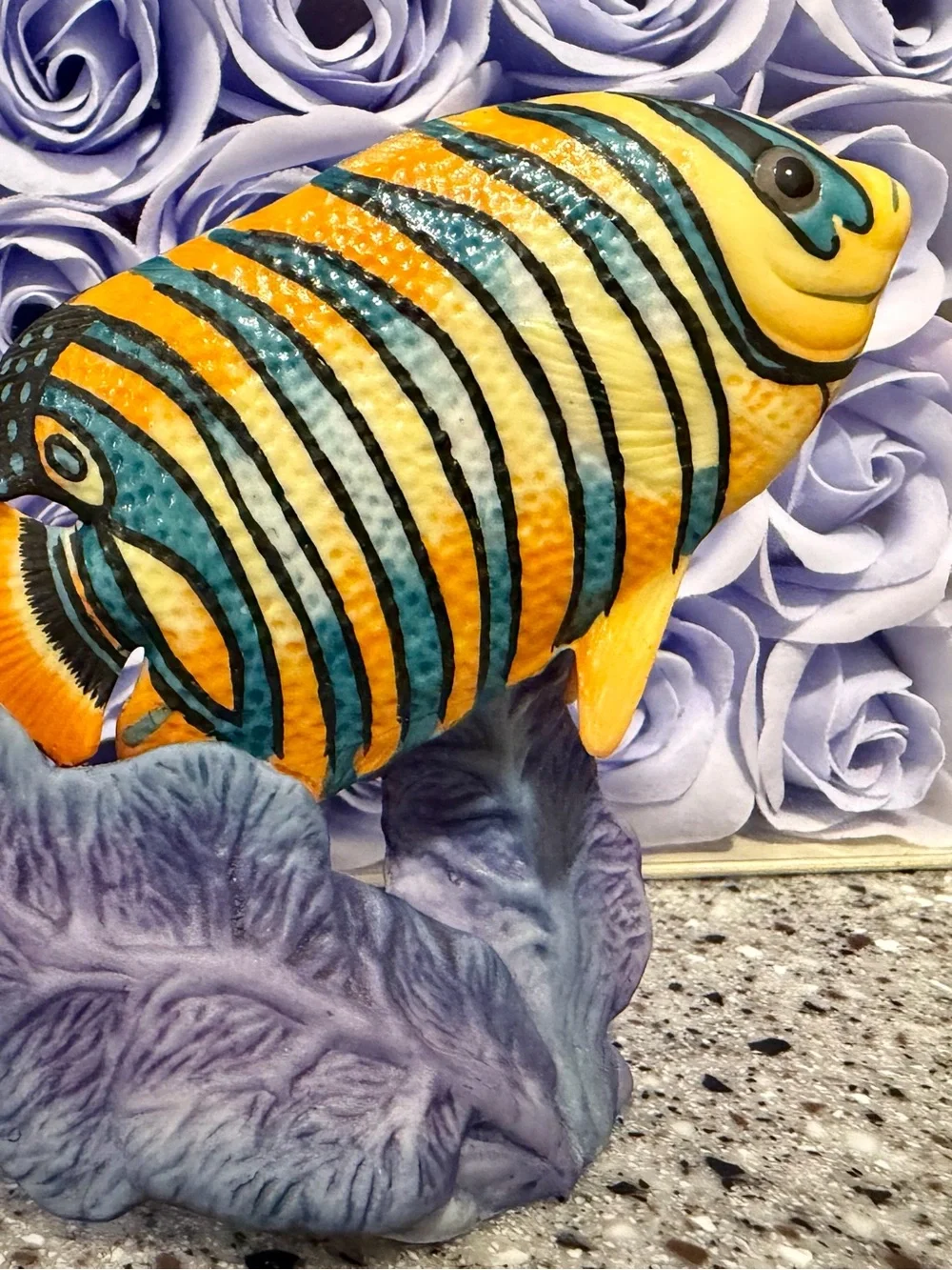 Vintage Franklin Mint Decorative Ceramic Tropical Fish Figurine - Orange & Teal
